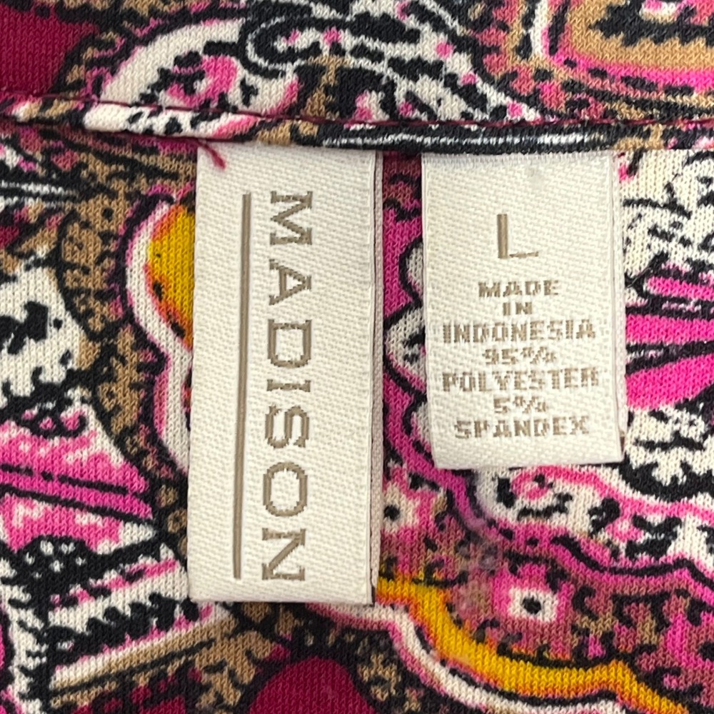 Madison Womens Paisley Blouse Burgundy Pink 3/4 Sleeve Button Front Top Size L - Picture 5 of 7